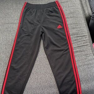 Adidas Kids Black Joggers with Red Stripes